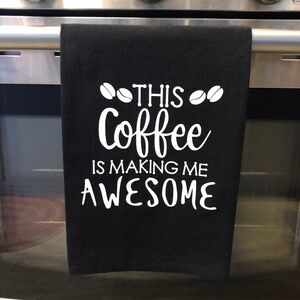 Decorative Black Kitchen Towel w/ White Vinyl Lettering